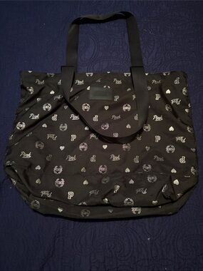 PINK Victoria's Secret Black Logo & Heart Print Tote
